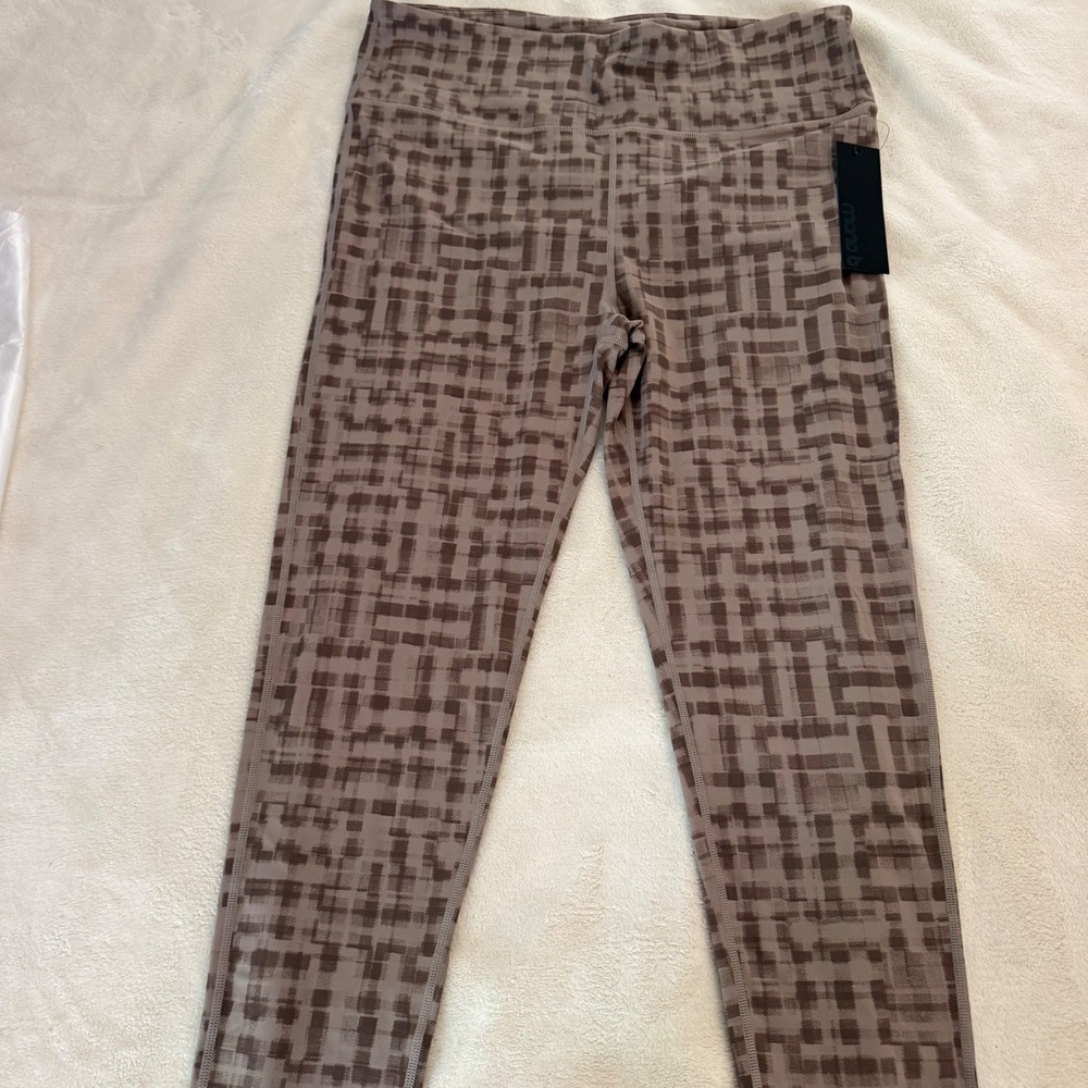 Mono B Geometric Grid Print High Waisted Leggings Taupe Brown 2XL APH-A1165P